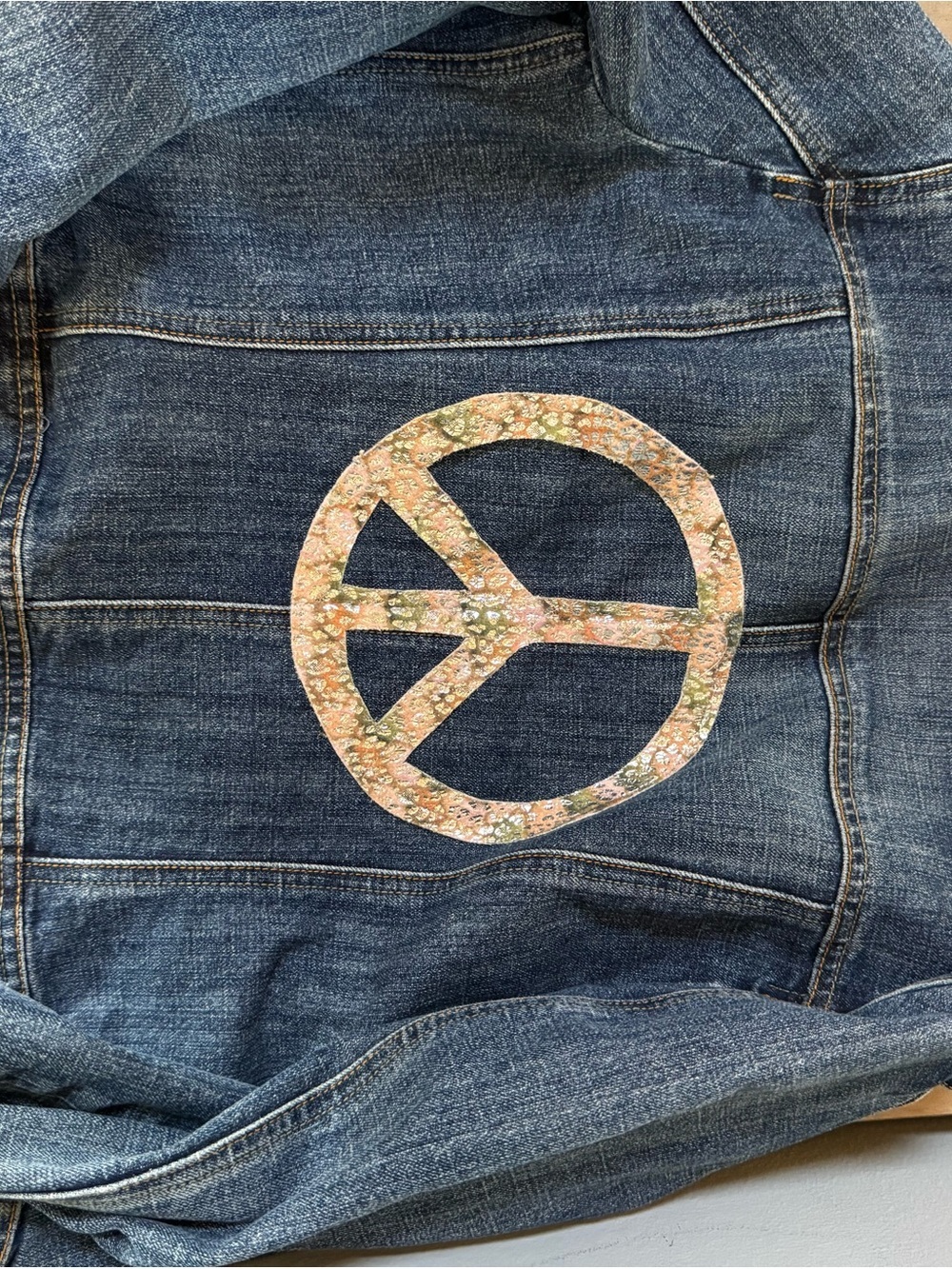 Baccini Blue Denim Jacket with Peace Sign Patch - Picture 7 of 7
